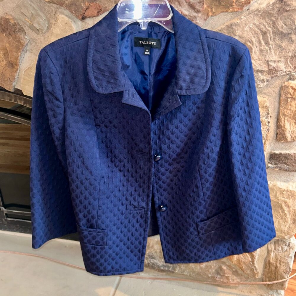 Talbots Navy Cropped Blazer 14